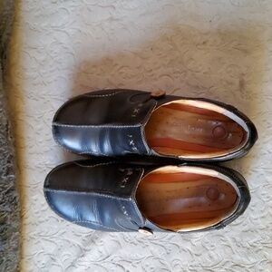 Clarks Black Leather Flats with Button Detail